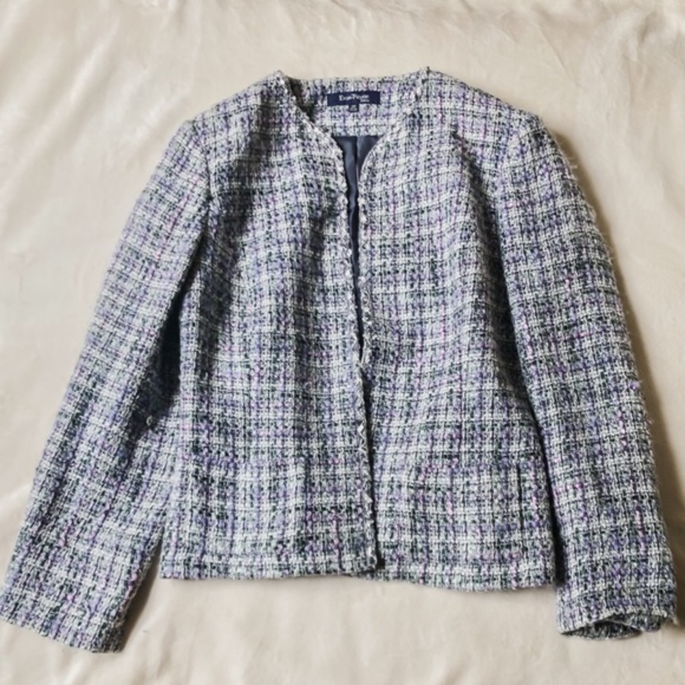 Vintage Women’s Gray Tweed Textured Weave Blazer Jacket